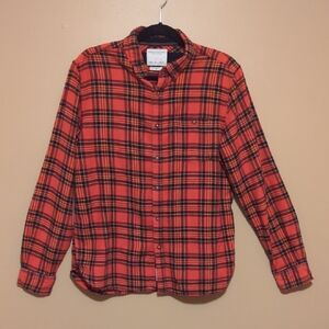 Denim & Flower Orange and Black Plaid Men's Flannel Shirt